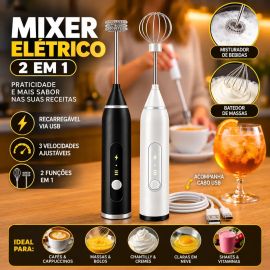 Mini Mixer Misturador de Bebidas Elétrico 2 Em 1 Portátil