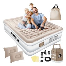 Colchão Inflável Queen com C/ Bomba Bivolt Usb+2 Travesseiro Cáqui