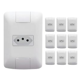 Kit com 10 Tomadas Simples 10a 250v 2p+t Tramontina Aria Cor Branco