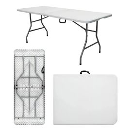 Mesa Dobrável Vira Maleta com Alça Portátil 1.80m para Camping Pesca Jardim Área Externa Ou Interna Salão de Festas Gourmet Cor BrancoLuvinco