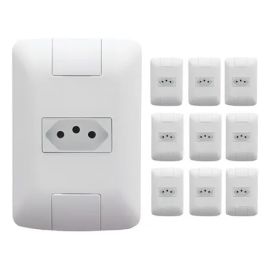 Kit com 10 Tomadas Simples 10a 250v 2p+t Tramontina Aria Cor Branco