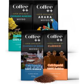 Kit 4 Pacotes Café Especial Torrado e Moído Coffee Mais Variedades: Cerrado Mineiro, Arara, Chapada de Minas e Clássico - 100% Arábica (4x250g) - [PIX]