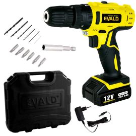 Parafusadeira Furadeira Bateria 12V com Impacto Bivolt PFE-012EVI Maleta e Kit EVALD - [PIX]