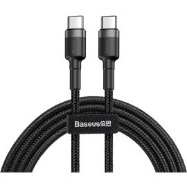 Cabo de 2 metros de Nylon BASEUS Turbo tipo C P/tipo C 60wats 3amp Cor Preto (2M - USB-C P/USB-C) - [PIX]
