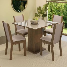 Sala de Jantar Mesa Tampo de Vidro 4 Cadeiras Tifani - [PIX]