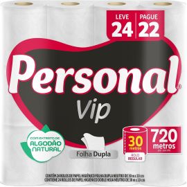 Personal VIP - Papel Higiênico Folha Dupla, Branco 24 unidades (Embalagem pode variar) - [RECORRÊNCIA]