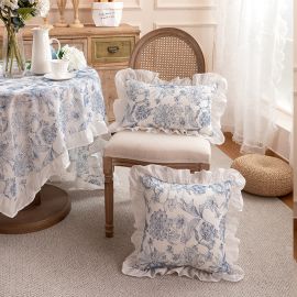 Capa de Almofada Algodão Bordada com Babados Estilo Francês Farmhouse Vintage Luxo Decorativa Quarto Sala