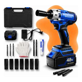 Chave de Impacto Parafusadeira Furadeira Bateria Recarregável Azul 2000mah + Kit de Soquetes de Impacto MQL-CI6480 Exbom 50 hz/60 hz