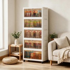 Armário Multiuso Caixa Armazenamento Dobrável 55cm 5 Andares Marrom Transparente-creme Branco - [PIX]