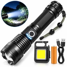 Kit Lanterna Tática LED Recarregável com Zoom e Mini Lanterna Chaveiro COB