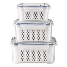 Kit 3 Organizador de Geladeira Alimentos Vegetais com Tampas Branco